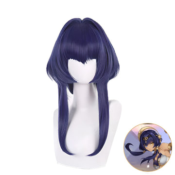 Perruque longue bleu foncé avec frange pour cosplay SAKUMETA CANDACE