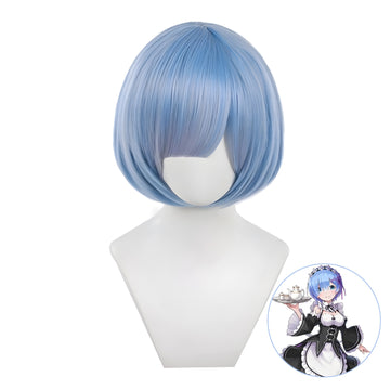 SAKUMETA REM Light Blue Short Cosplay Wig