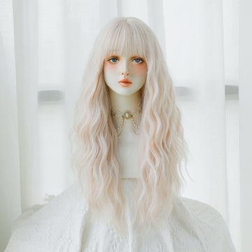 Perruque Lolita argentée à balayage rose clair SAKUMETA avec frange