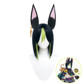 Perruque courte verte foncée de cosplay de SAKUMETA TIGHNARI