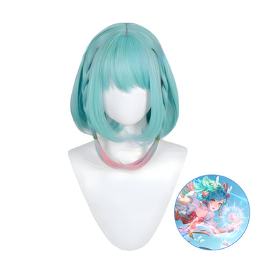 SAKUMETA YAO/TIME TRAVELER lake green and red mixed cosplay wig