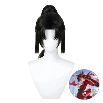 SAKUMETA YUNYING Black Long Cosplay Wig with Ponytail