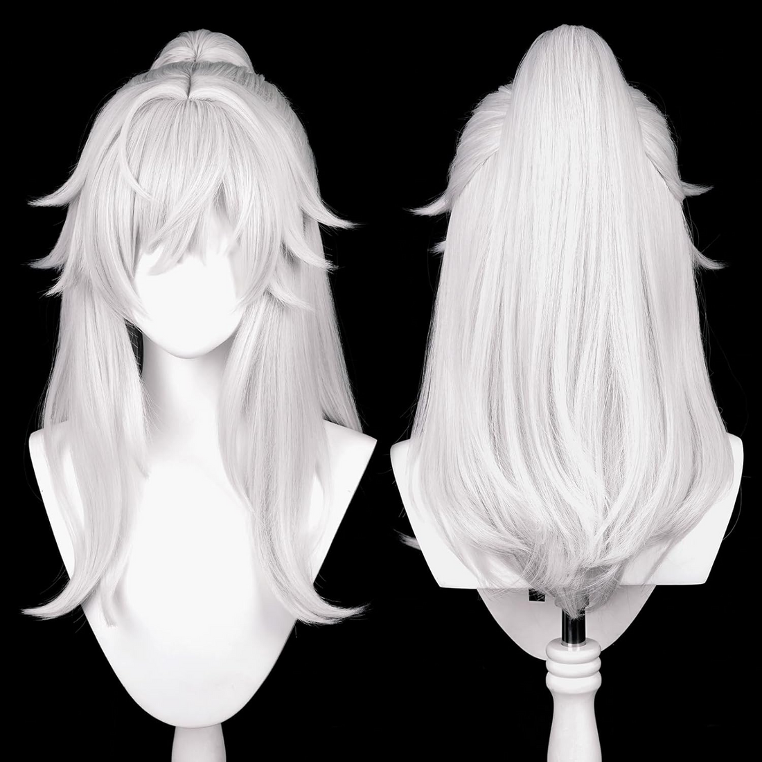 SAKUMETA JING YUAN Silver-Gray Cosplay Wig with Ponytail