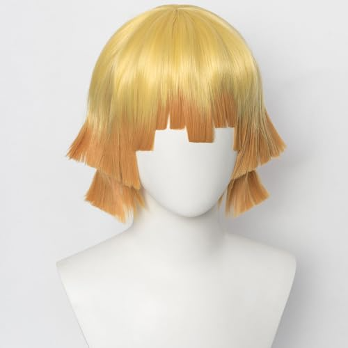 SAKUMETA AGATSUMA ZENITSU Golden Blonde Short Cosplay Wig with Bangs