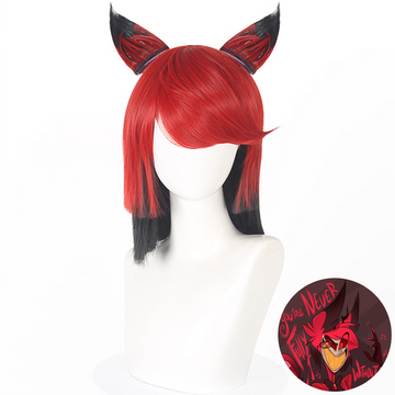 SAKUMETA ALASTOR Red and Black Cosplay Wig with Detachable Earrings