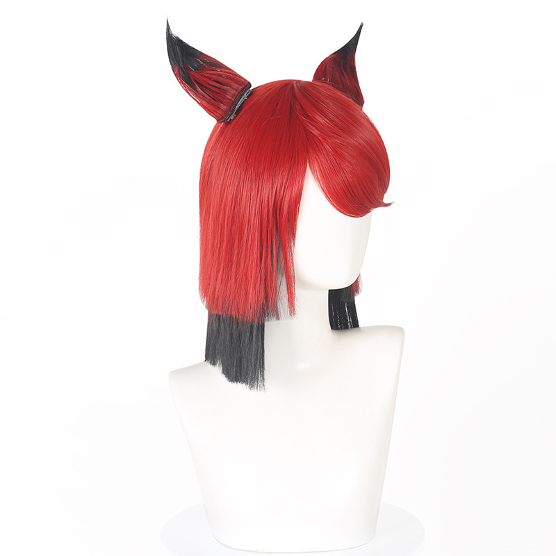 SAKUMETA ALASTOR Red and Black Cosplay Wig with Detachable Earrings