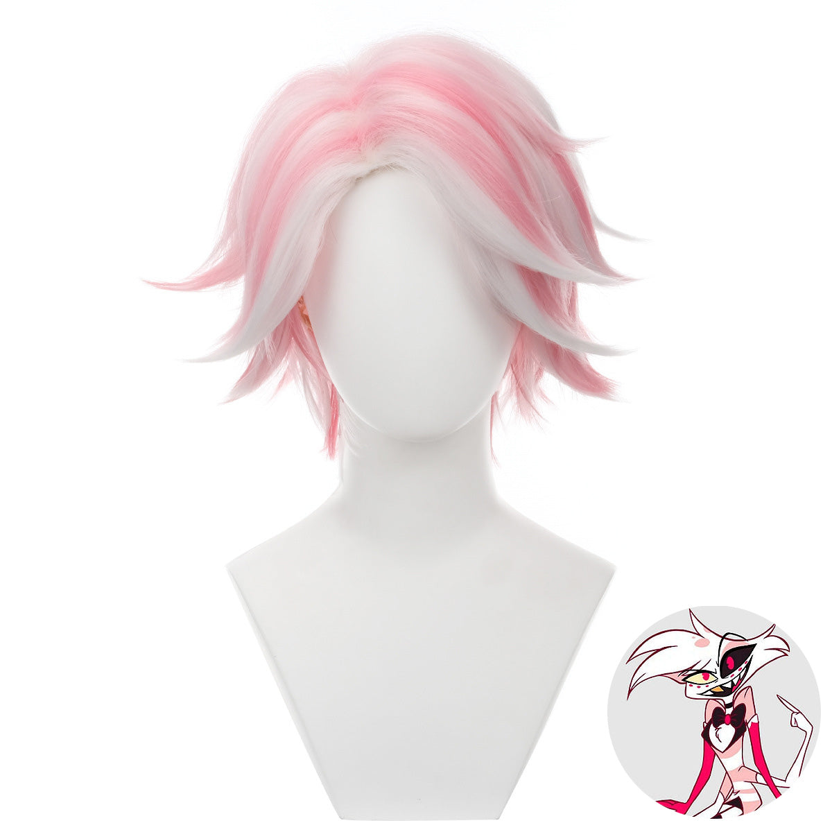 SAKUMETA ANGEL DUST Pink Short Cosplay Wig with Bangs