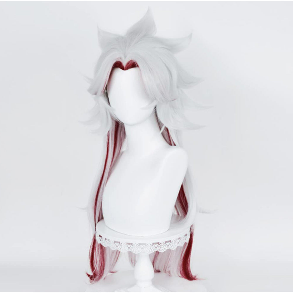 SAKUMETA ARATAKI ITTO Silver-White and Red Highlighted Long Cosplay Wig