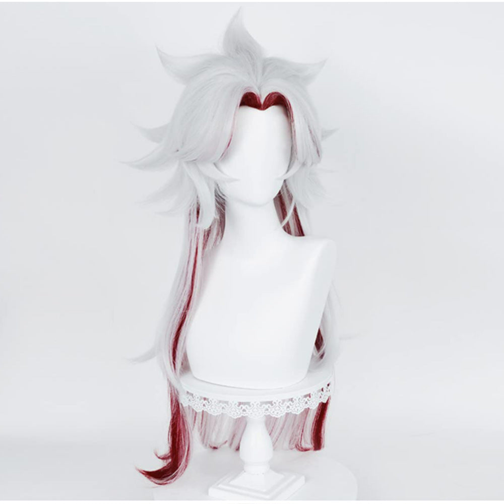 SAKUMETA ARATAKI ITTO Silver-White and Red Highlighted Long Cosplay Wig