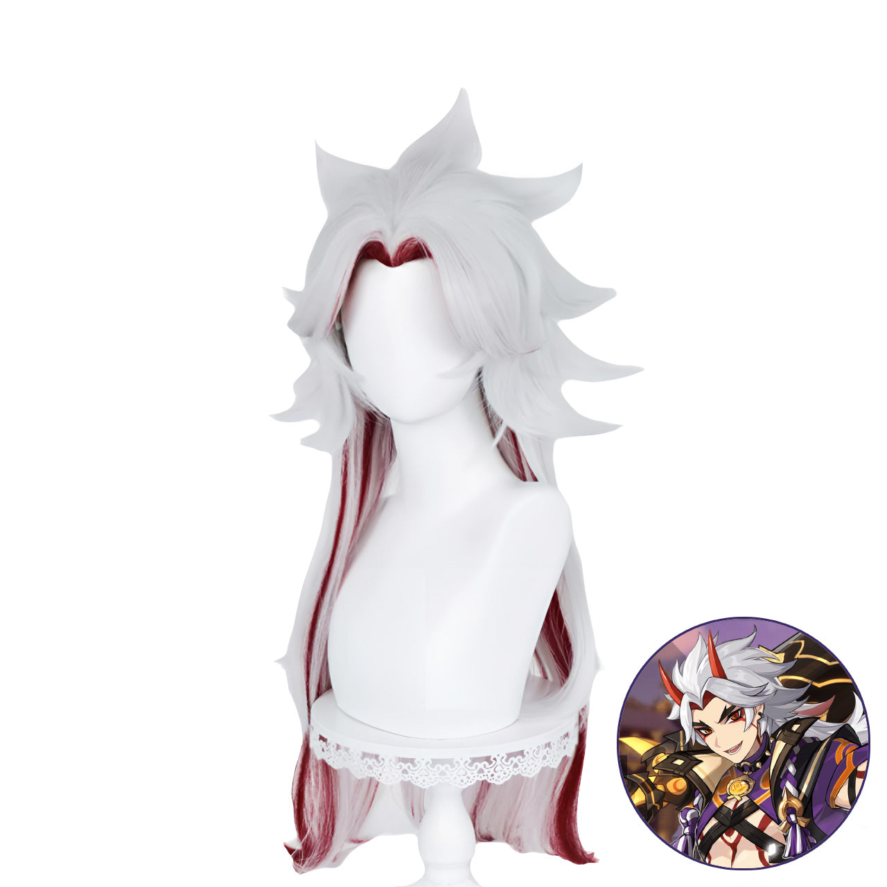 SAKUMETA ARATAKI ITTO Silver-White and Red Highlighted Long Cosplay Wig