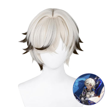 SAKUMETA ARLAN Custom White and Brown Mixed Short Cosplay Wig