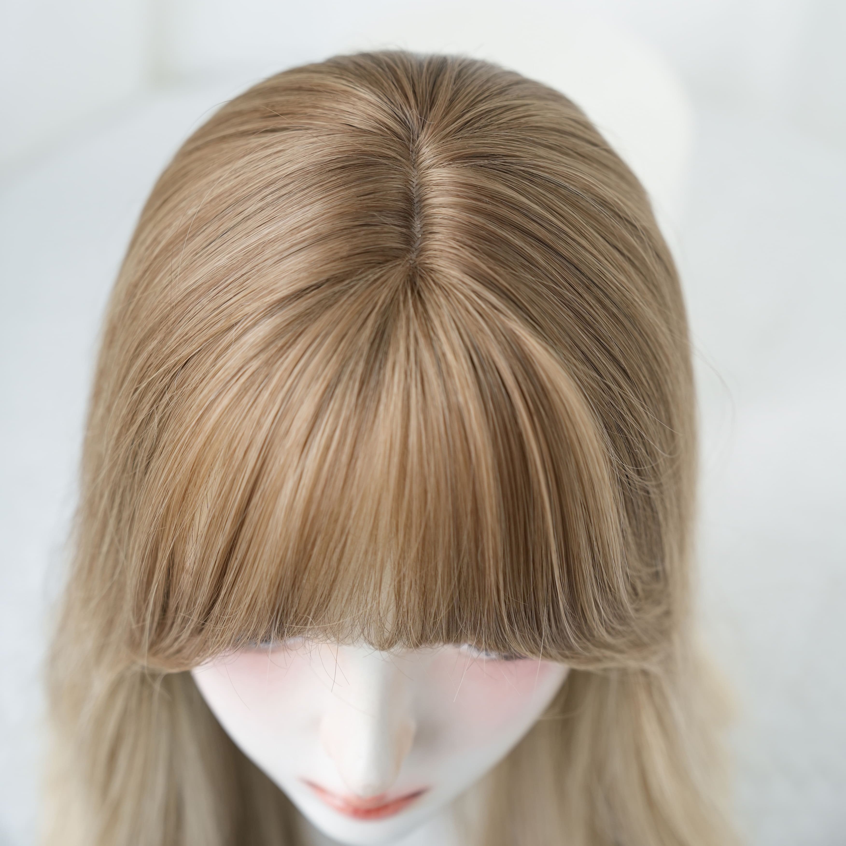 SAKUMETA Ashy Light Brown Balayage Body Wave Wig with Wispy Bang