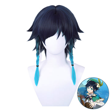 SAKUMETA BARBATOS/VENTI Dark Blue Cosplay Wig with Braids