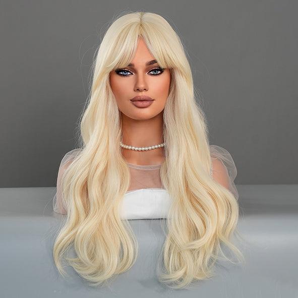 SAKUMETA Barbie Blonde Long Body Wave Wig with Bang