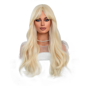 SAKUMETA Barbie Blonde Long Body Wave Wig with Bang