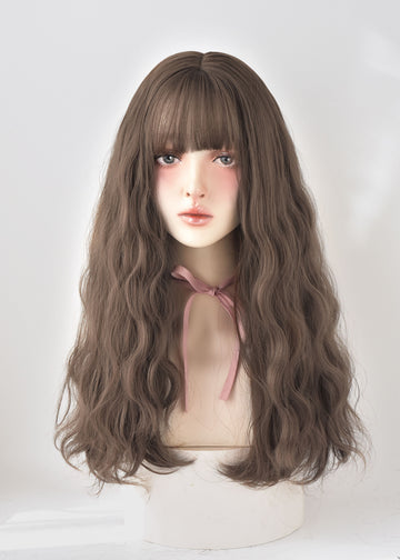 SAKUMETA Brown Lazy French Perm Wig with Bang