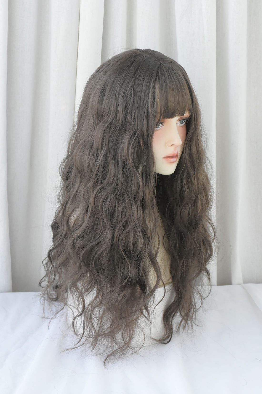 SAKUMETA Cholocate Brown Lazy French Perm Wig with Bang