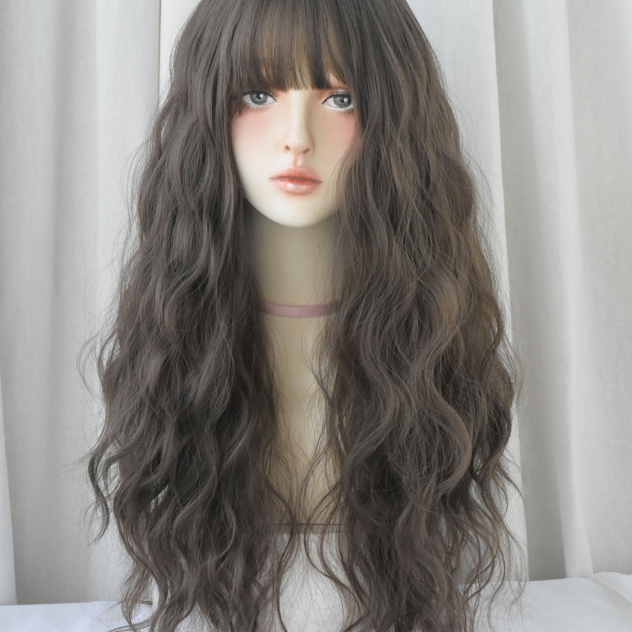 SAKUMETA Cholocate Brown Lazy French Perm Wig with Bang