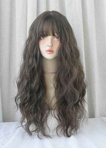 SAKUMETA Cholocate Brown Lazy French Perm Wig with Bang