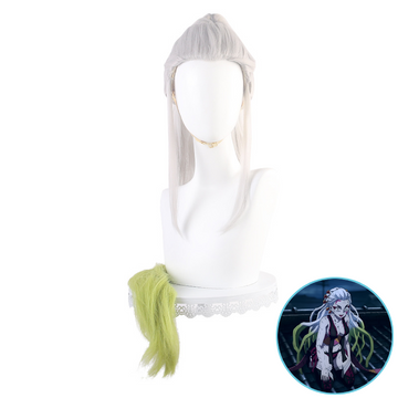 SAKUMETA DAKI Long White and Green Cosplay Wig with Ponytail