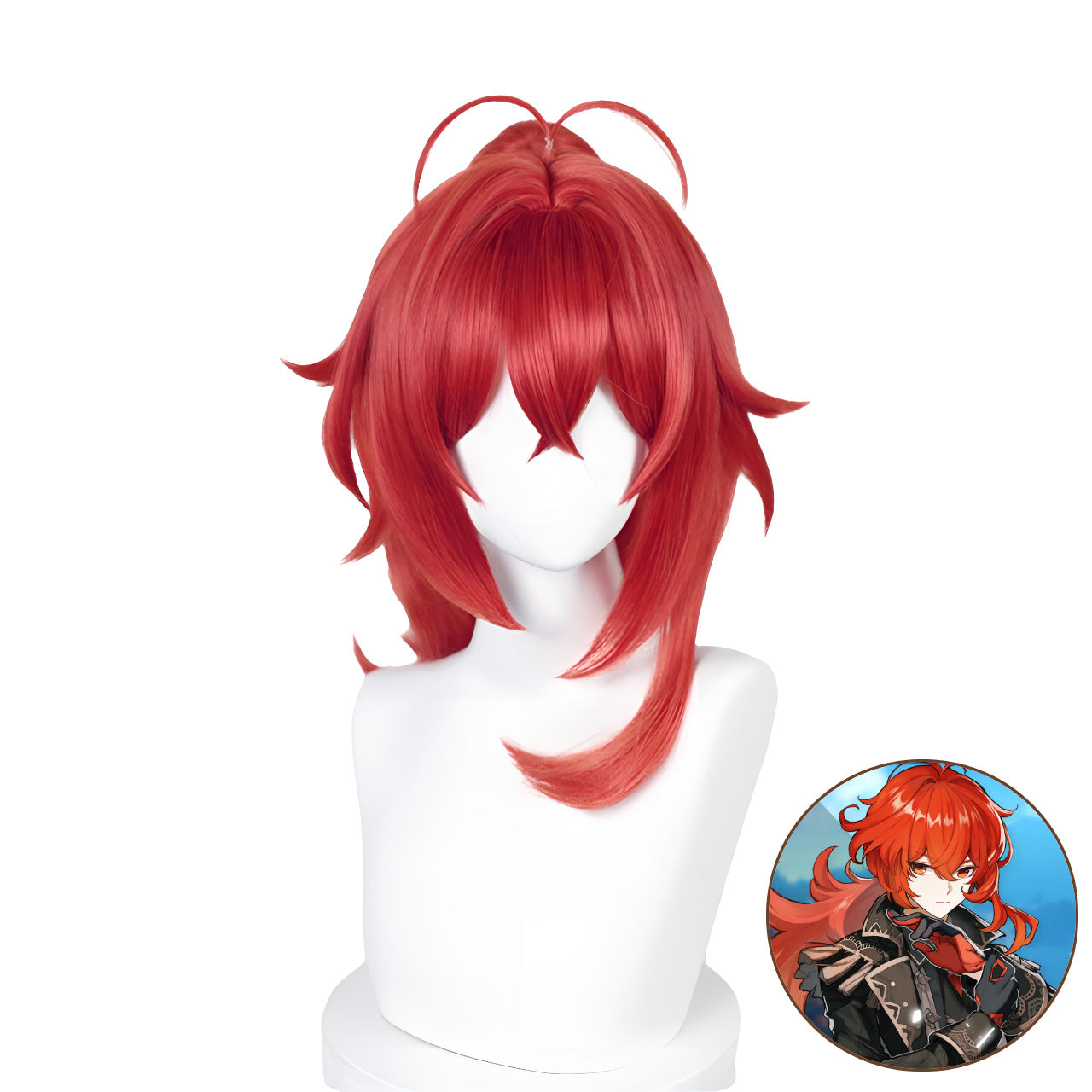 SAKUMETA DILUC RAGNVINDR Red Cosplay Wig with Ponytail