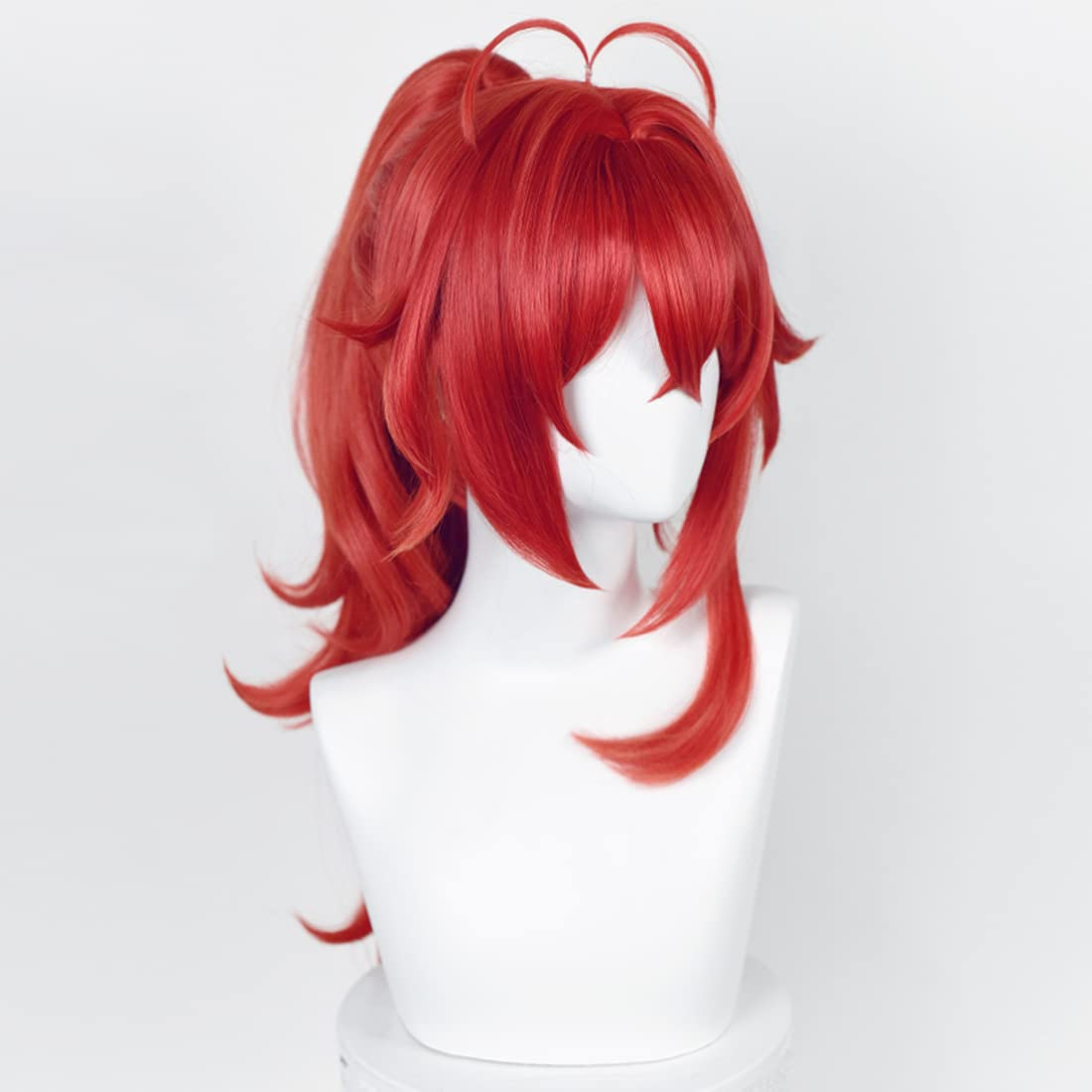 SAKUMETA DILUC RAGNVINDR Red Cosplay Wig with Ponytail