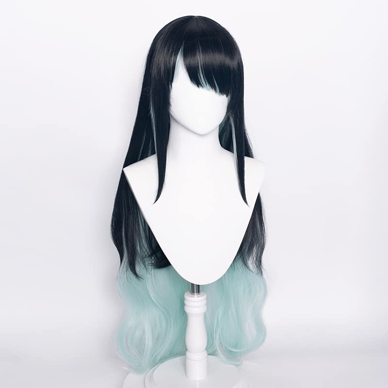 SAKUMETA DUSK Black and Green Long Cosplay Wig