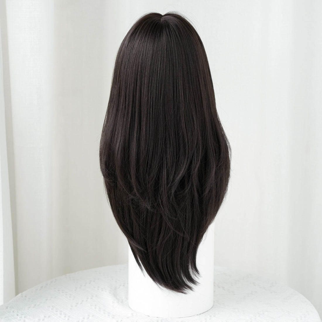 SAKUMETA Dark Black Long Layered Hime Cut Straight Wig with Wispy Bang