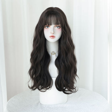 SAKUMETA Dark Black Wavy Wig with Wipsy Bang