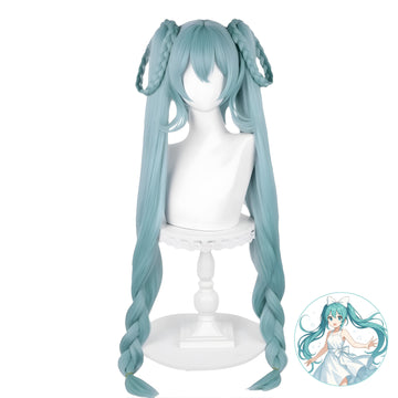 SAKUMETA HATSUNE MIKU FLOWER BASKET VALLEY Green Long Cosplay Wig with Twin Tails
