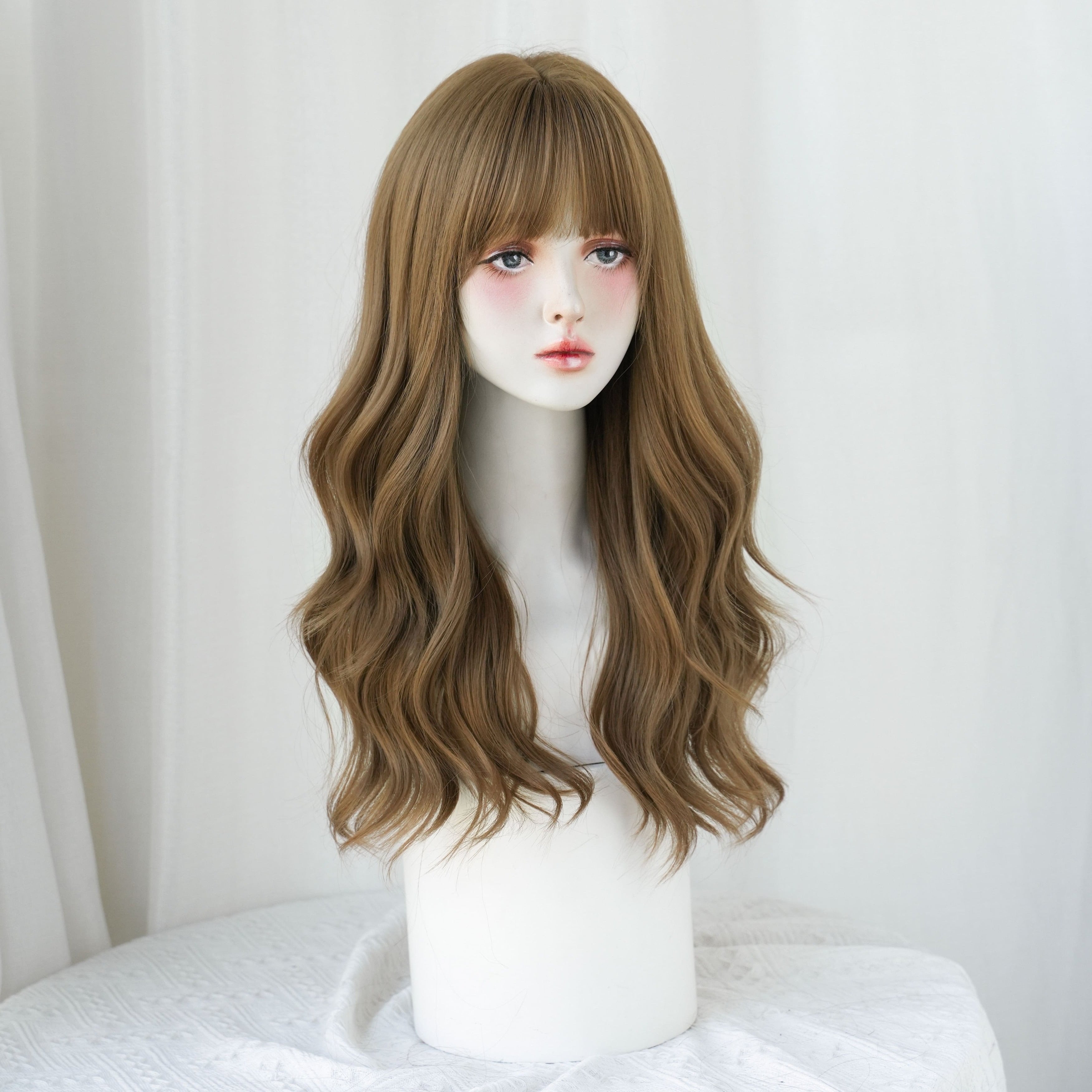 SAKUMETA Hazelnut Brown Chest-Length Wavy Wig with Wispy Bang