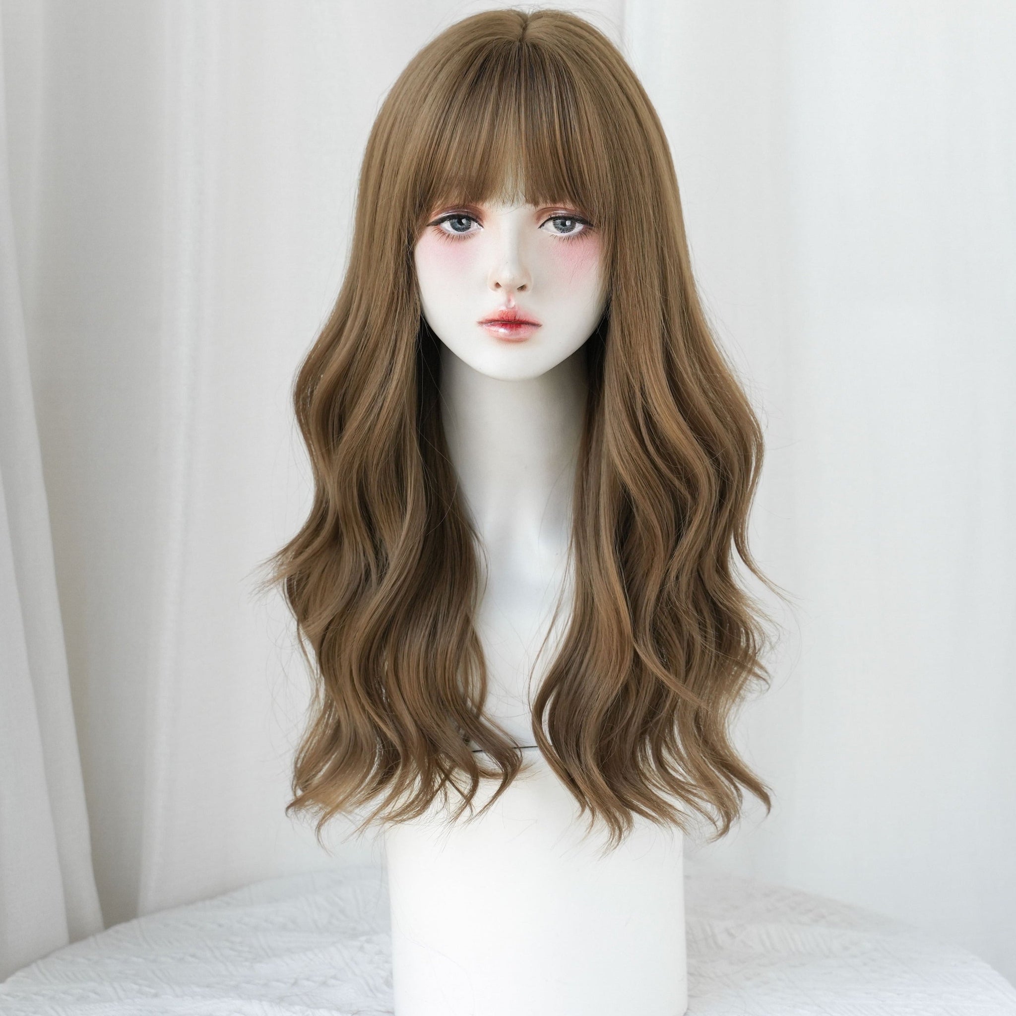 SAKUMETA Hazelnut Brown Chest-Length Wavy Wig with Wispy Bang