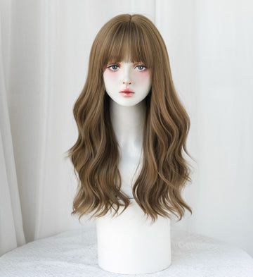 SAKUMETA Hazelnut Brown Chest-Length Wavy Wig with Wispy Bang