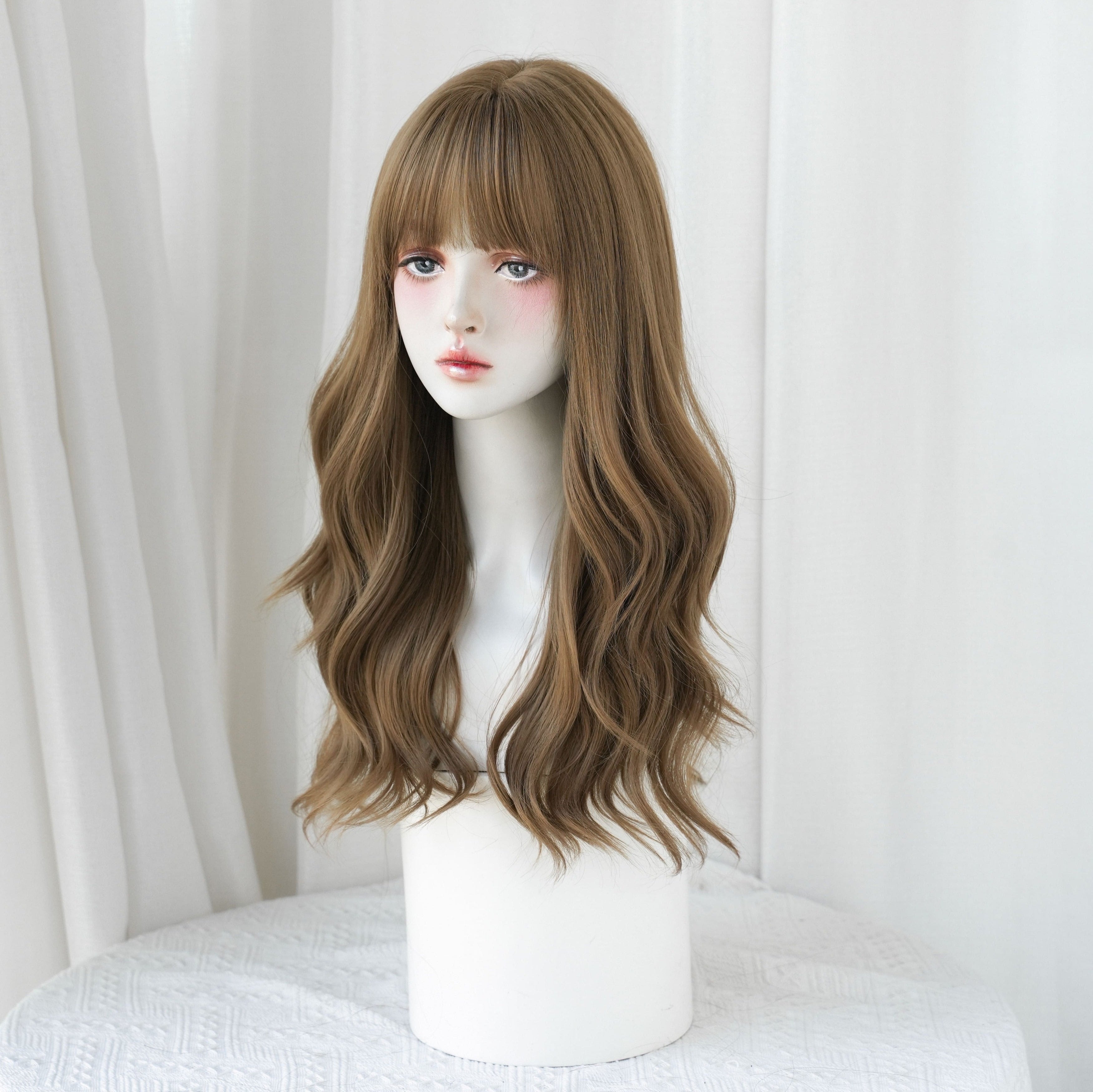 SAKUMETA Hazelnut Brown Chest-Length Wavy Wig with Wispy Bang