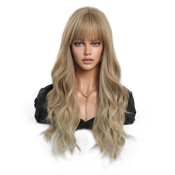 SAKUMETA Hazelnut Brown Long Body Wave Wig with Bang