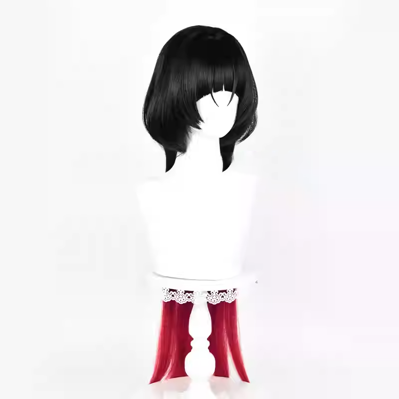 SAKUMETA JANE DOE Schwarz-Rot Ombre Cosplay-Perücke mit Pferdeschwanz 