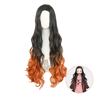 SAKUMETA KAMADO NEZUKO Long Black to Orange Ombre Curly Cosplay Wig