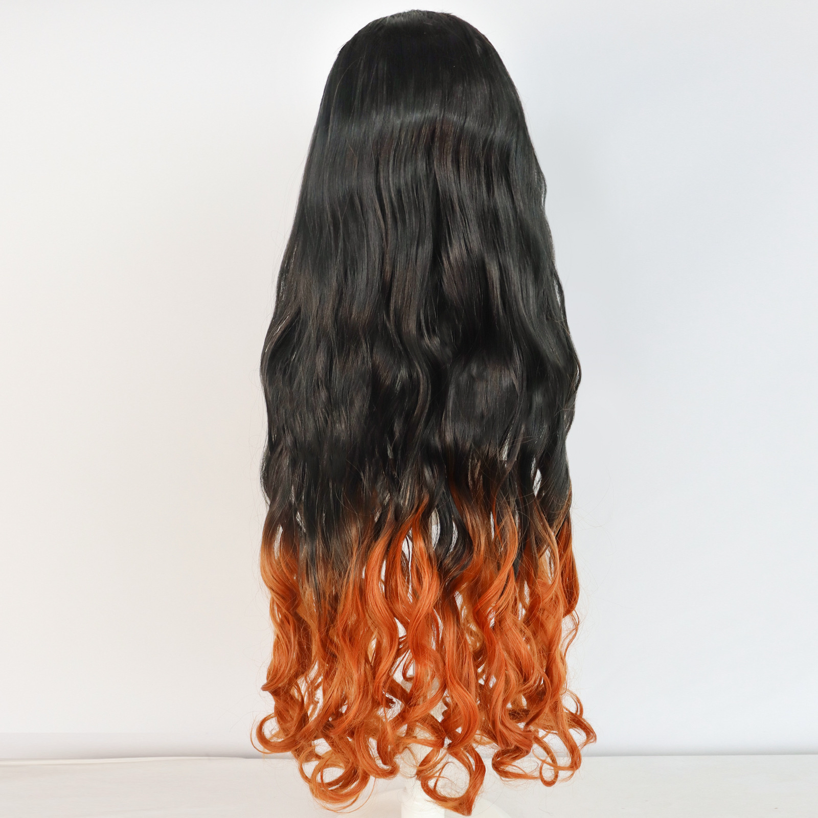 SAKUMETA KAMADO NEZUKO Long Black to Orange Ombre Curly Cosplay Wig