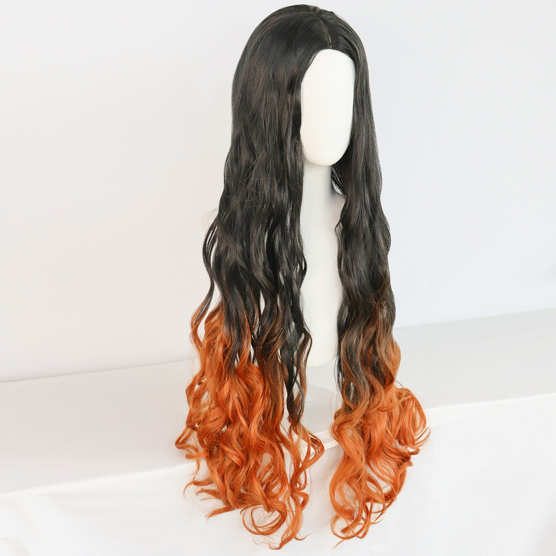 SAKUMETA KAMADO NEZUKO Long Black to Orange Ombre Curly Cosplay Wig