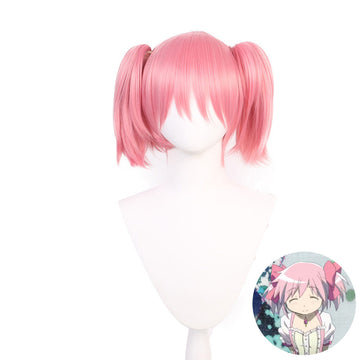 SAKUMETA KANAME MADOKA Pink Short Cosplay Wig with Twin Tails