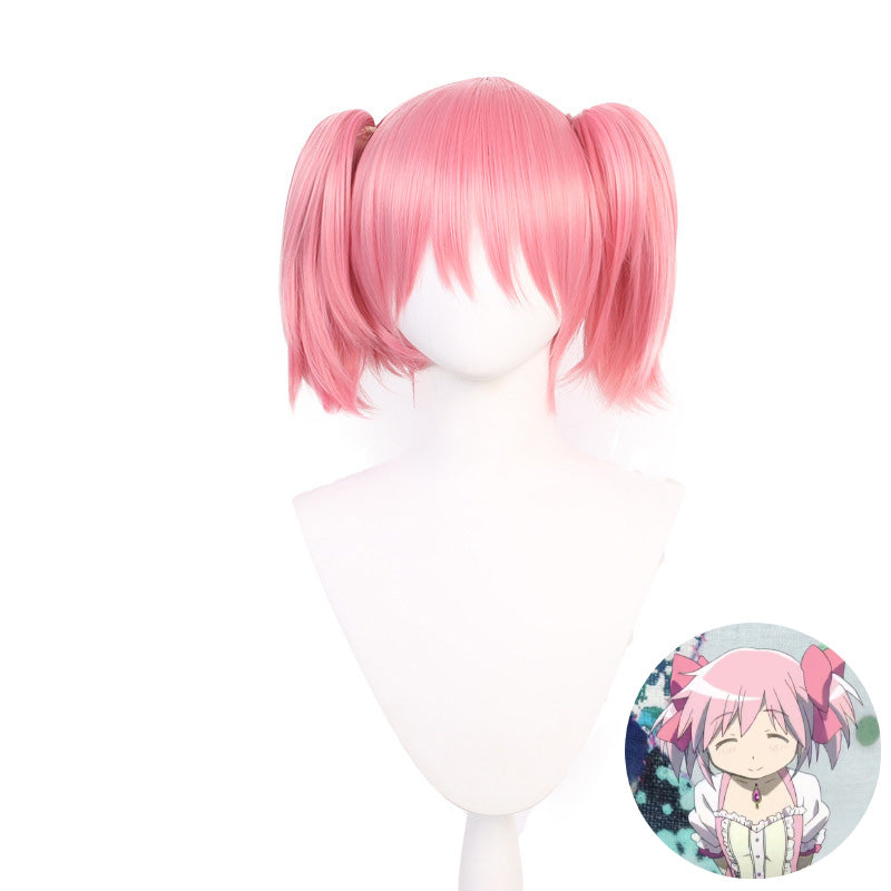 SAKUMETA KANAME MADOKA Pink Short Cosplay Wig with Twin Tails