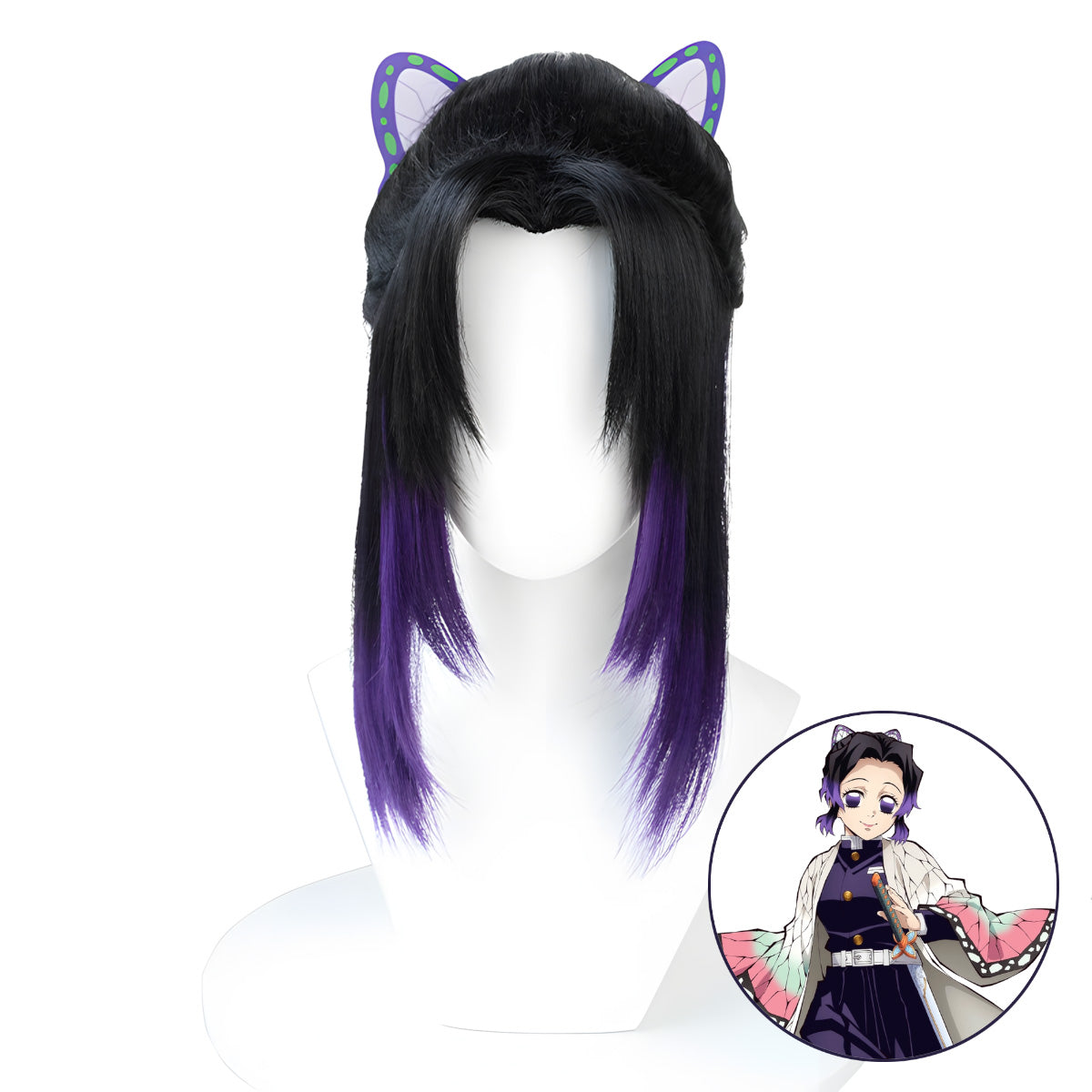SAKUMETA KOCHOU SHINOBU Black to Purple Ombre Wig with Ponytail