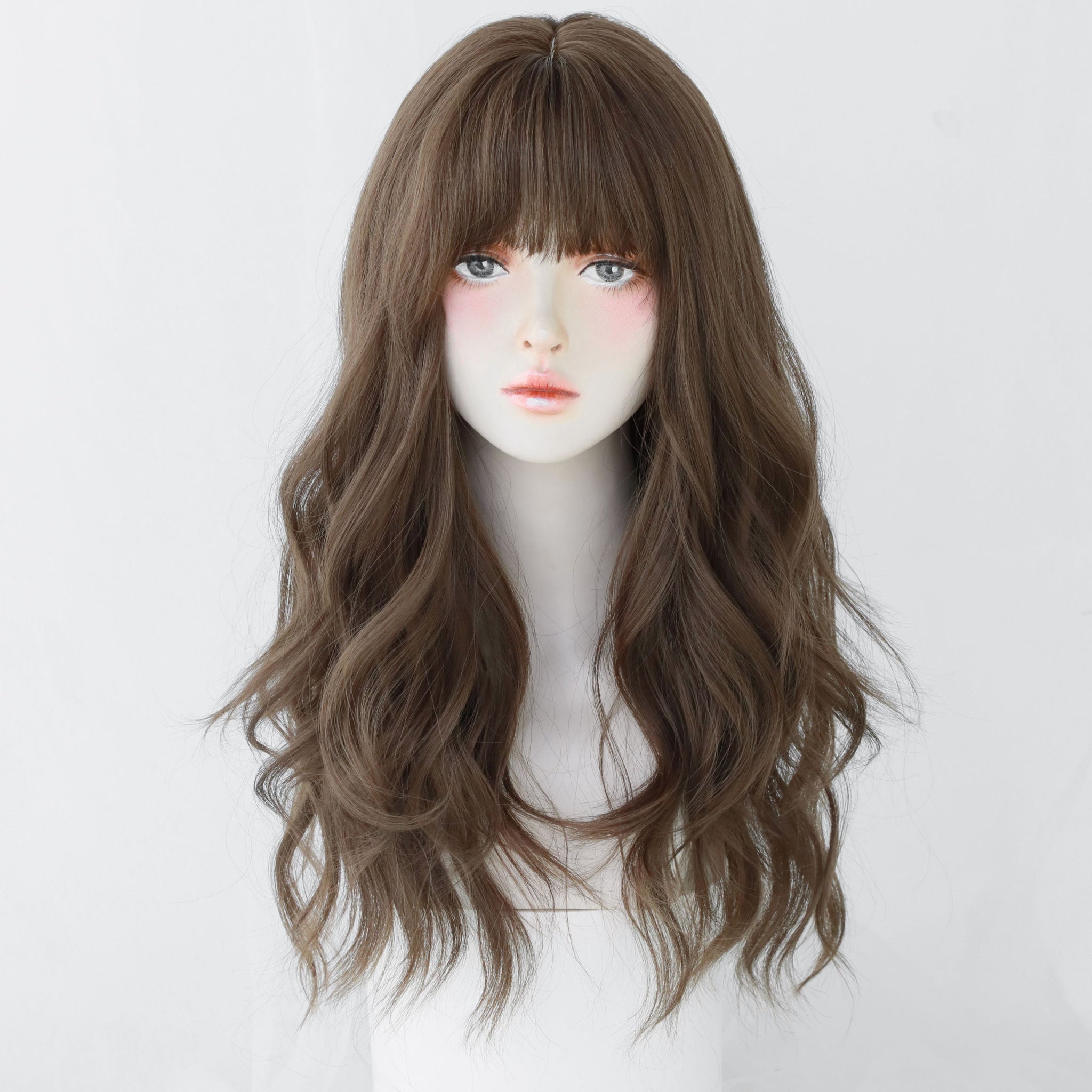 SAKUMETA Light Brown Wavy Wig with Bang