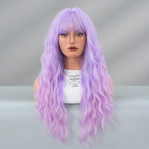 SAKUMETA Light Purple Long Lazy Perm Wig with Bang