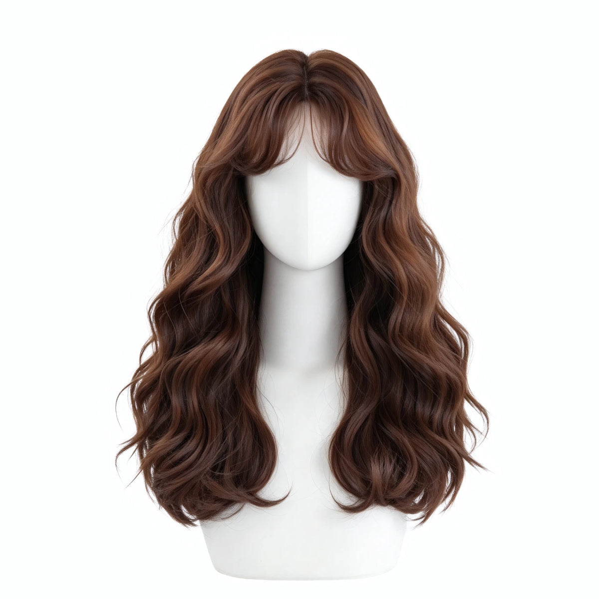 SAKUMETA Long Wavy Hair with Curtain Bangs Daily Wig