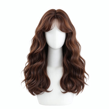 SAKUMETA Long Wavy Hair with Curtain Bangs Daily Wig