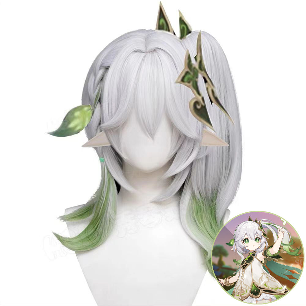 Perruque de cosplay gris argenté SAKUMETA NAHIDA avec queue de cheval 