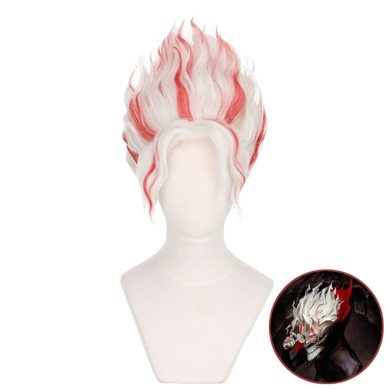 SAKUMETA OKARUN/KEN TAKAKURA Silver with Red Highlights Cosplay Wig