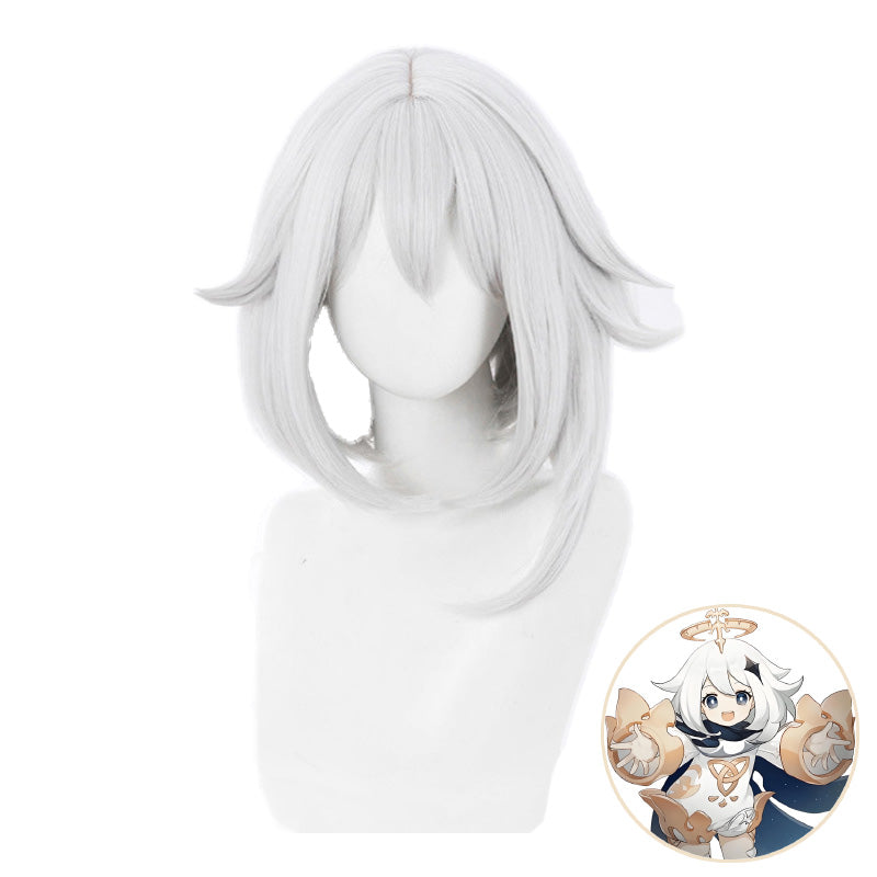 SAKUMETA PAIMON Silver Short Cosplay Wig with Bangs