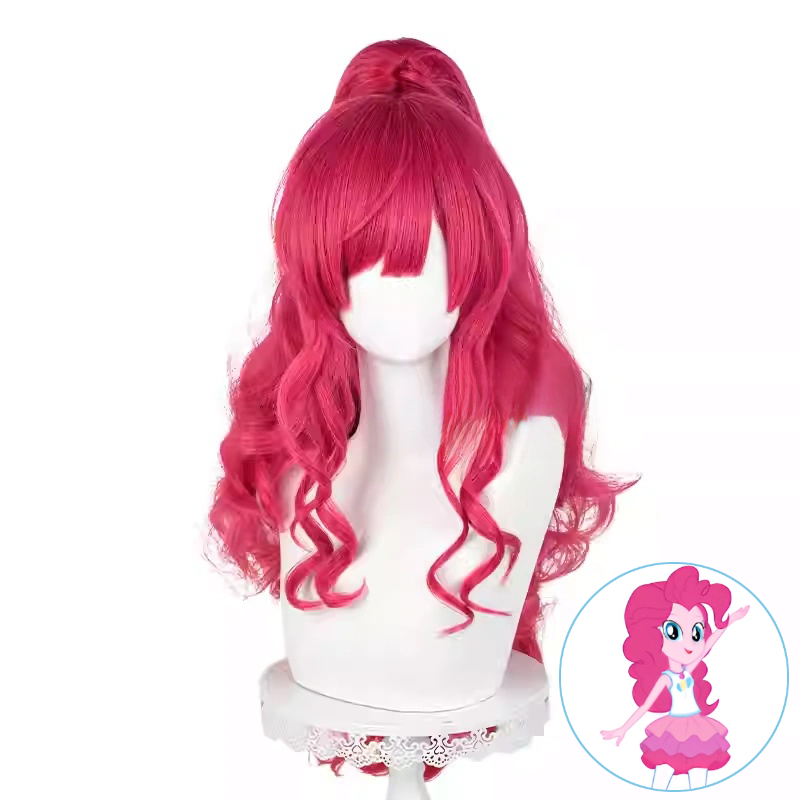 SAKUMETA PINKIE PIE Long Magenta Cosplay Wig with Curly Ponytail